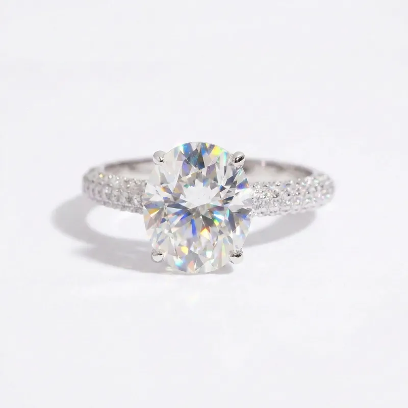 Oval Cut Moissanite Engagement Ring Micro-Pavé Band made by Ghetluxe
