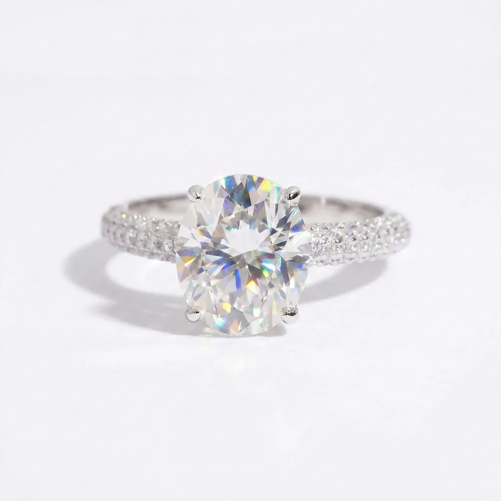 Oval Cut Moissanite Engagement Ring Micro-Pavé Band sold by Ghetluxe