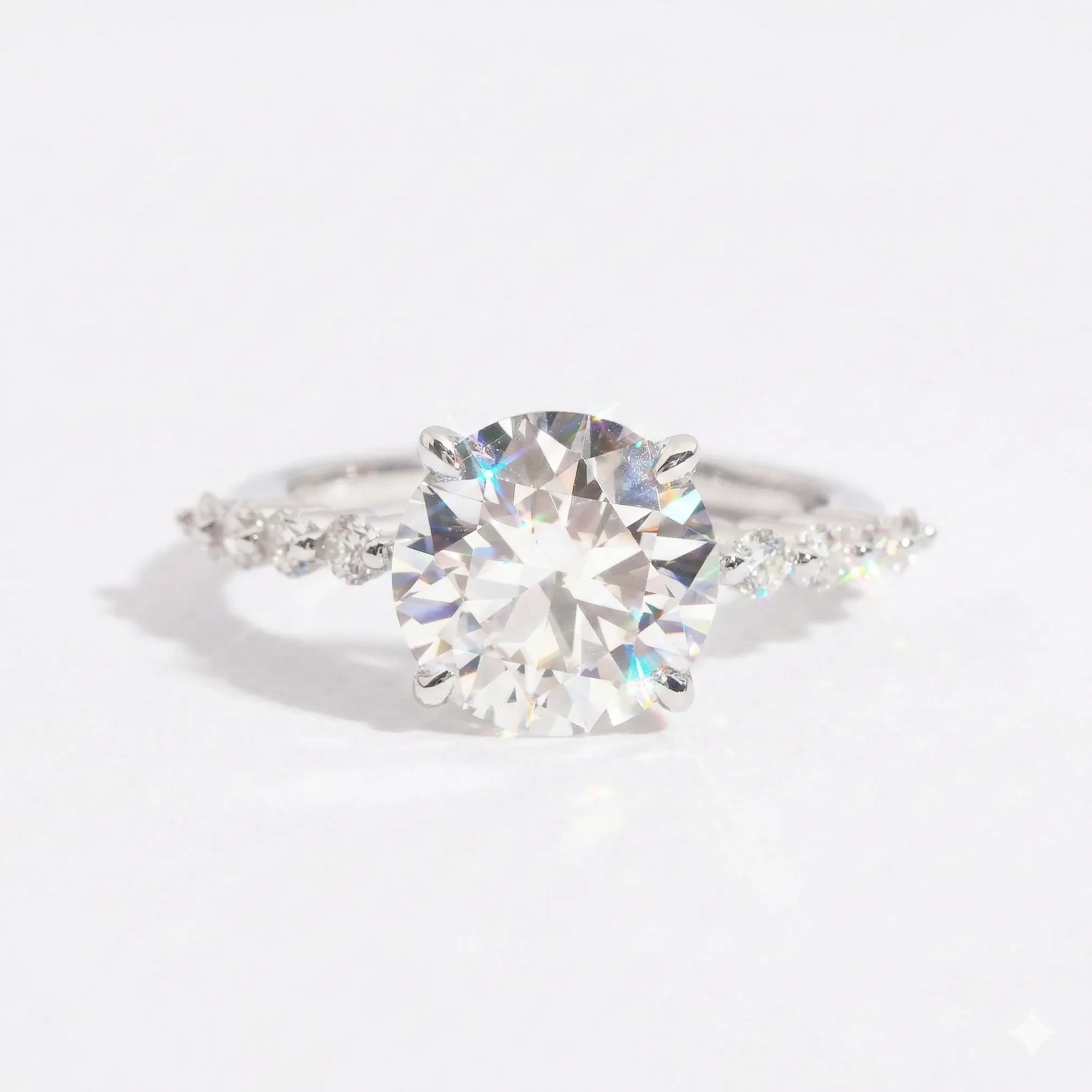 Round Cut Moissanite Engagement Ring with Pavé Band sold by Ghetluxe