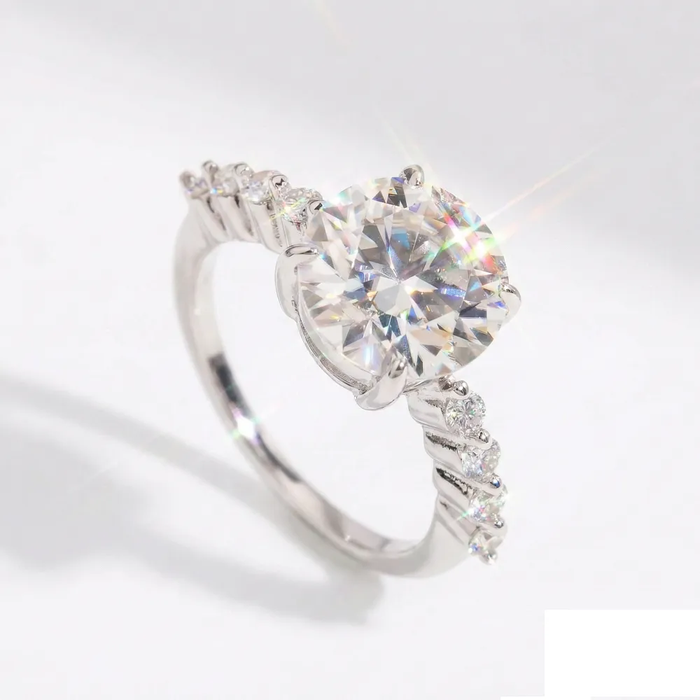 Round Cut Moissanite Engagement Ring with Pavé Band sold by Ghetluxe product image thumbnail 2