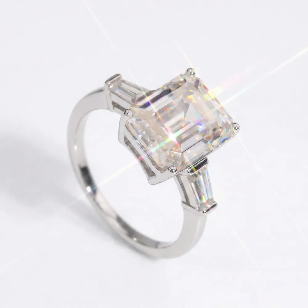 Emerald Cut Moissanite Three Stone Engagement Ring sold by Ghetluxe product image thumbnail 2