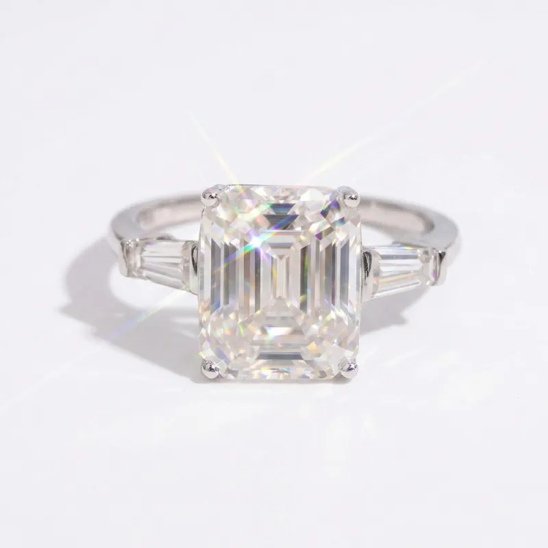 Emerald Cut Moissanite Three Stone Engagement Ring sold by Ghetluxe
