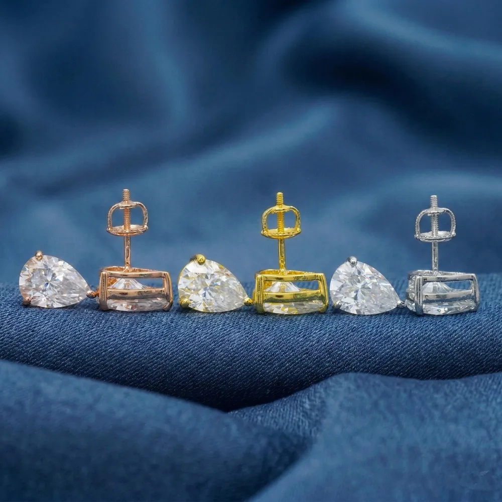 Classic Pear Cut Moissanite Stud Earrings sold by Ghetluxe product image thumbnail 3