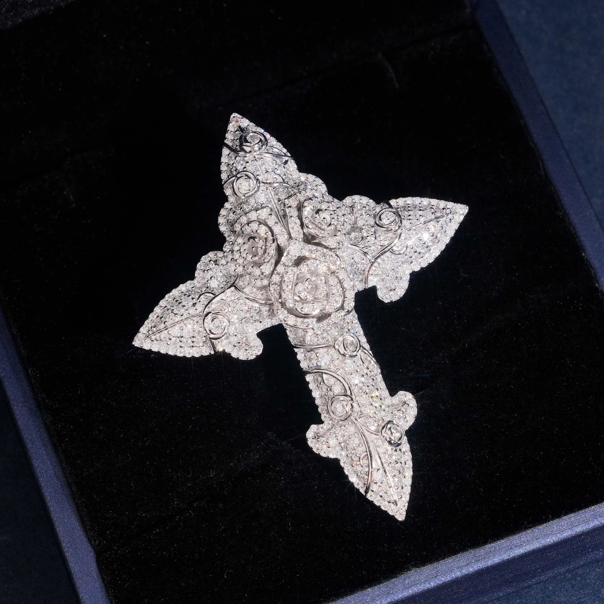 Moissanite Cross With Rose Flower Pendant sold by Ghetluxe product image thumbnail 3