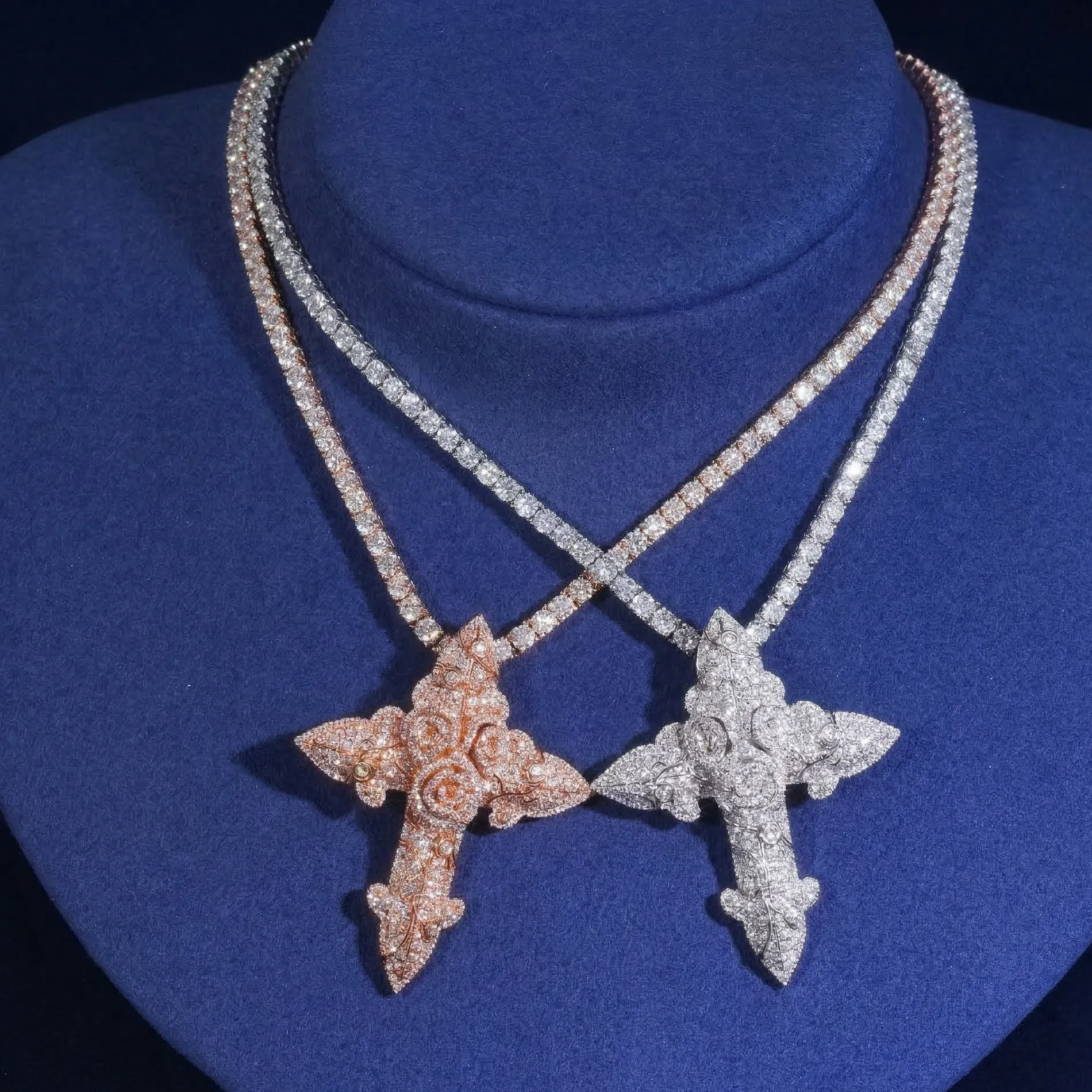 Moissanite Cross With Rose Flower Pendant sold by Ghetluxe product image thumbnail 2