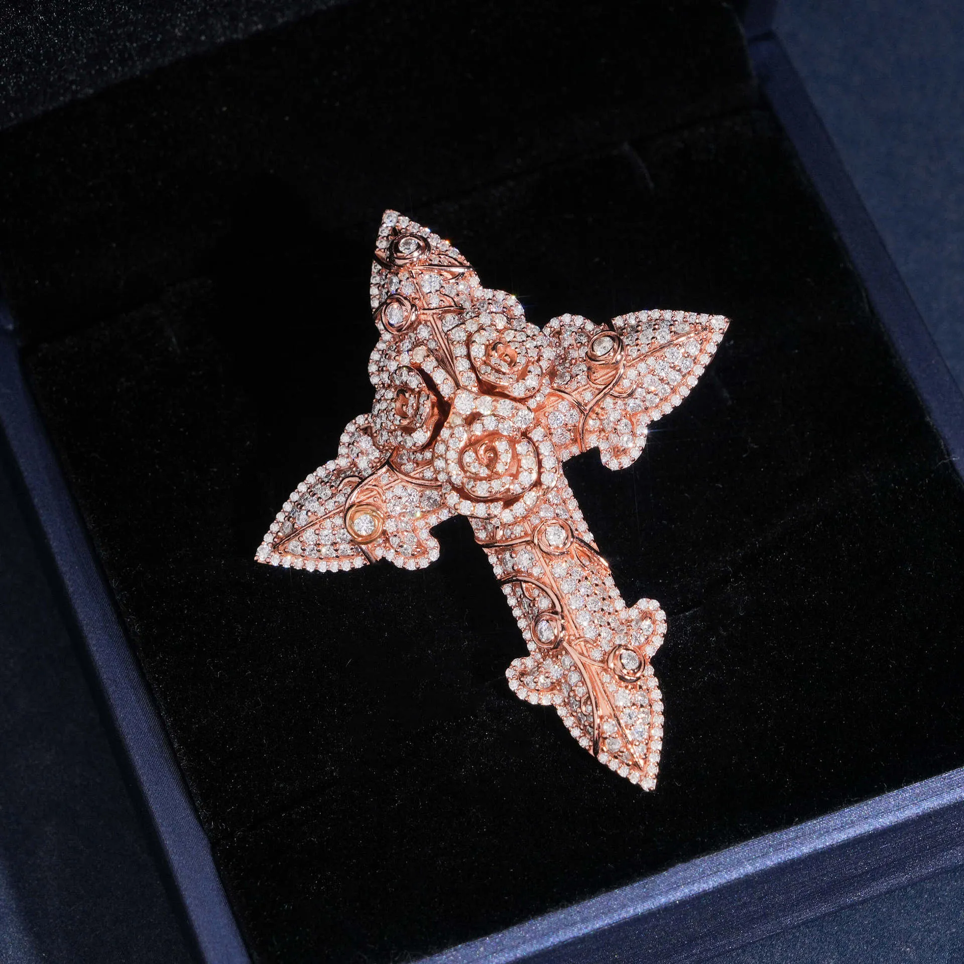 Moissanite Cross With Rose Flower Pendant sold by Ghetluxe product image thumbnail 4