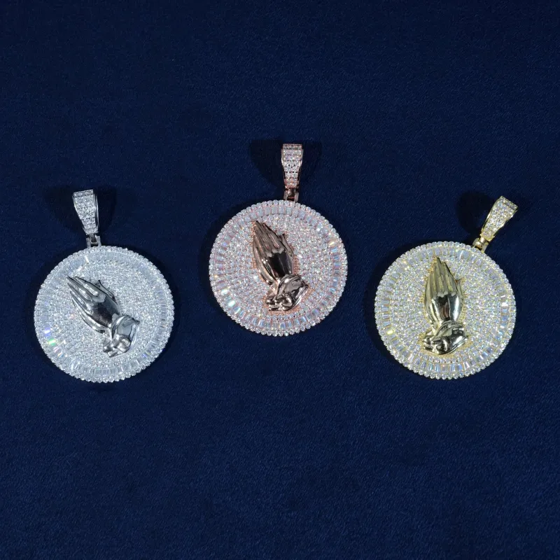 Moissanite Praying Hands Pendant S925 made by Ghetluxe