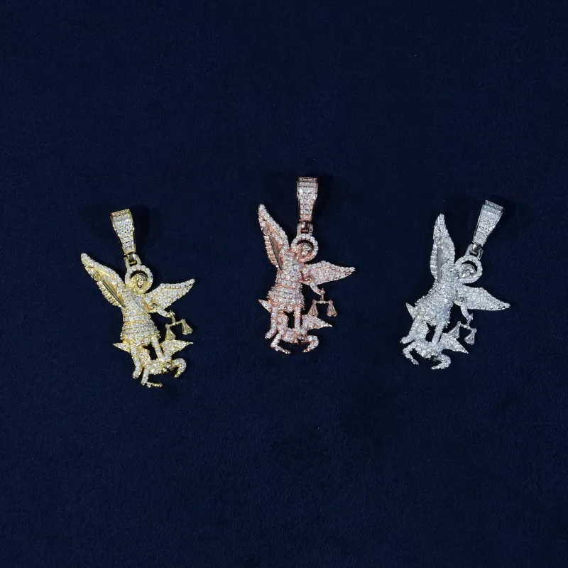 Moissanite Arch Angel St. Michael Pendant 925 Sterling Silver made by Ghetluxe