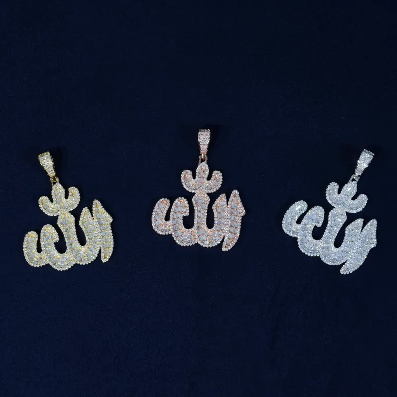 Baguette Moissanite Iced Allah Pendant S925 made by Ghetluxe