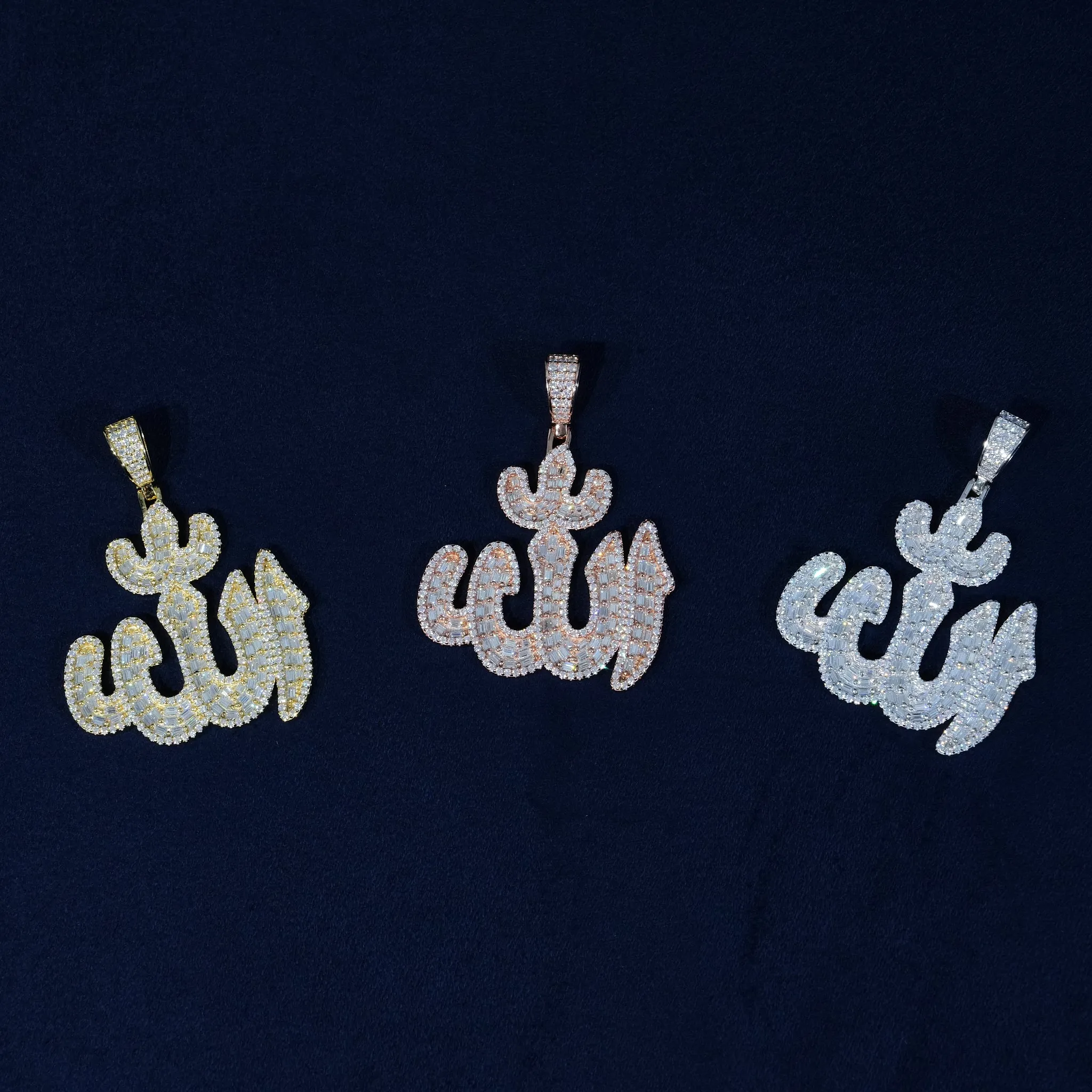 Baguette Moissanite Iced Allah Pendant S925 sold by Ghetluxe