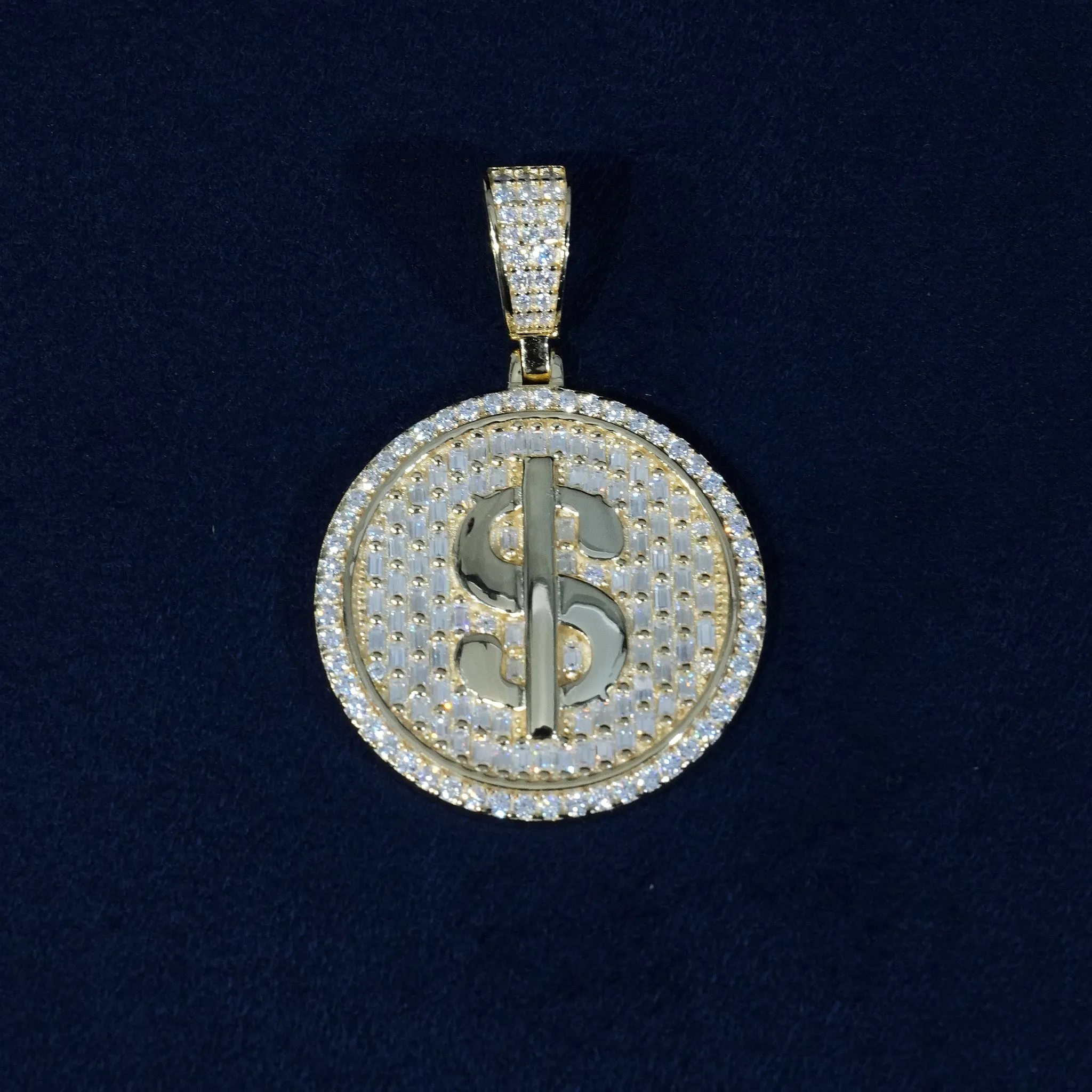 Moissanite Iced Dollar $ Sign Round Pendant S925 sold by Ghetluxe product image thumbnail 3