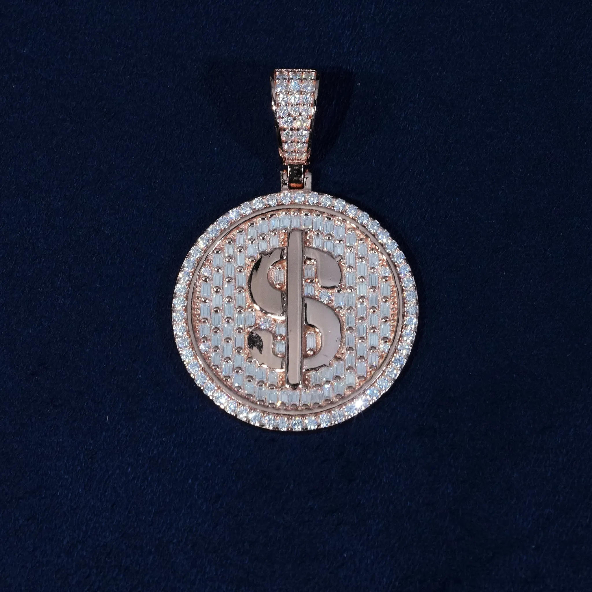 Moissanite Iced Dollar $ Sign Round Pendant S925 sold by Ghetluxe product image thumbnail 4