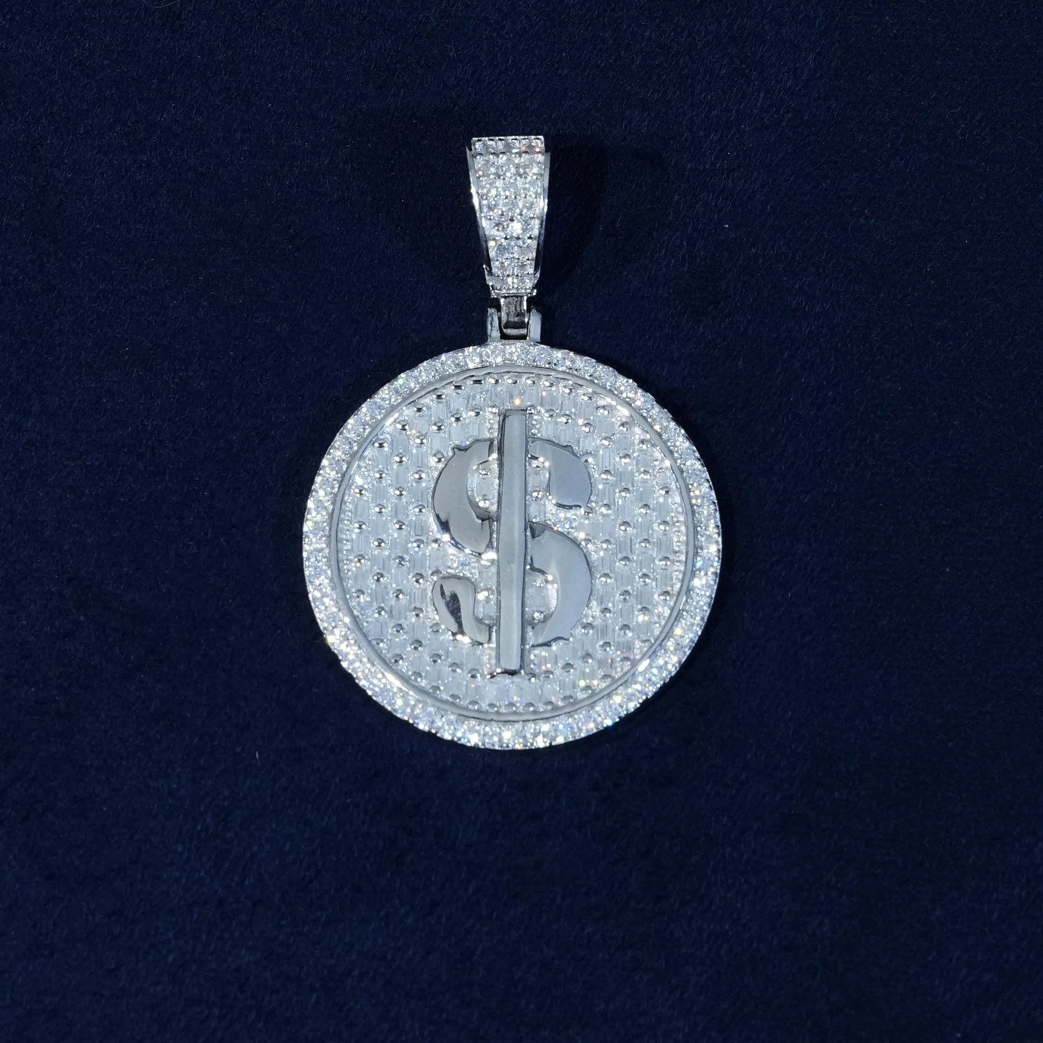 Moissanite Iced Dollar $ Sign Round Pendant S925 sold by Ghetluxe product image thumbnail 2