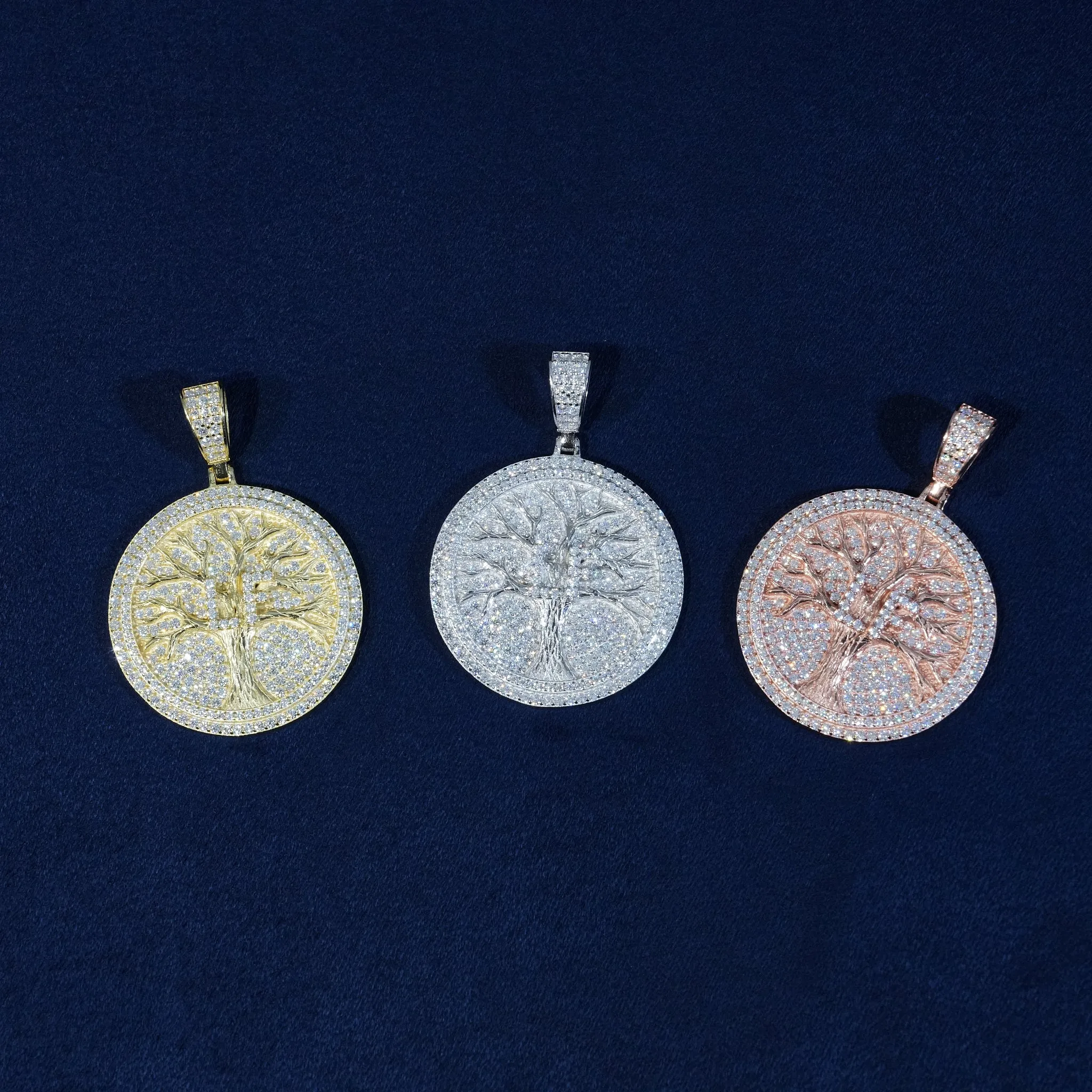 Moissanite Iced Life Tree Pendant 925 Sterling Silver sold by Ghetluxe