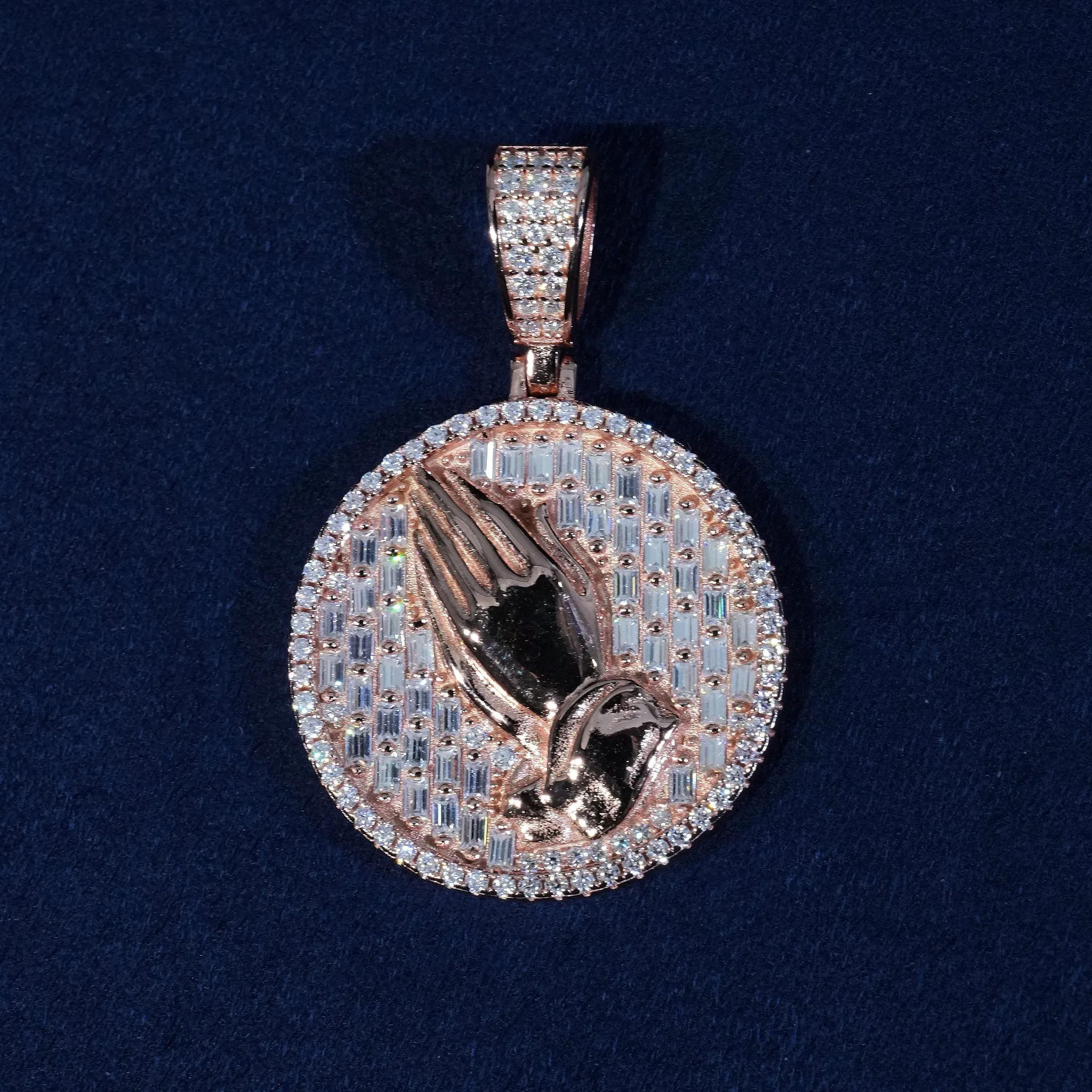 Baguette Moissanite Praying Hands Pendant S925 sold by Ghetluxe product image thumbnail 4