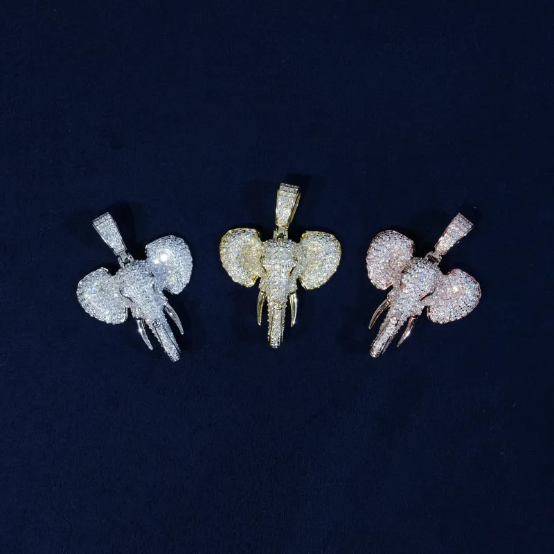 Moissanite S925 Iced Out Elephant Pendant made by Ghetluxe