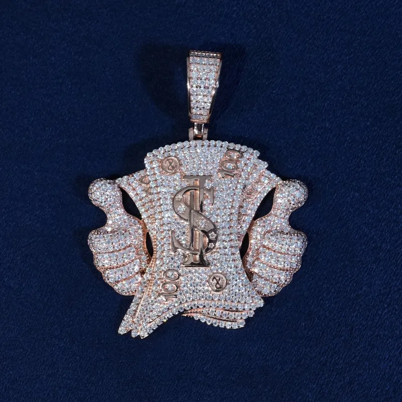 Moissanite Cash Money Dollar Thumbs Up Pendant S925 made by Ghetluxe
