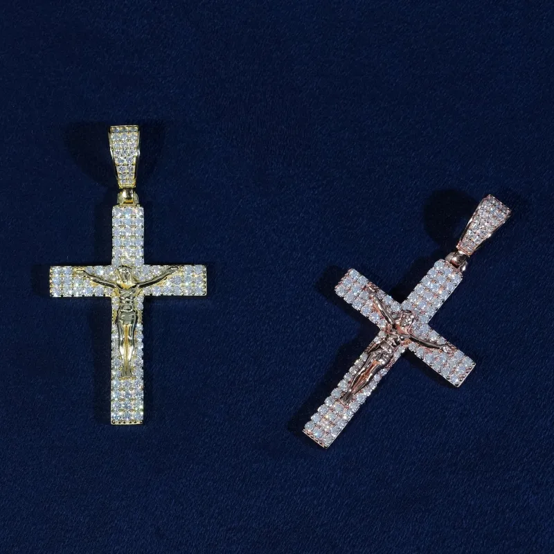 Moissanite Jesus Cross Pendant Sterling Silver made by Ghetluxe