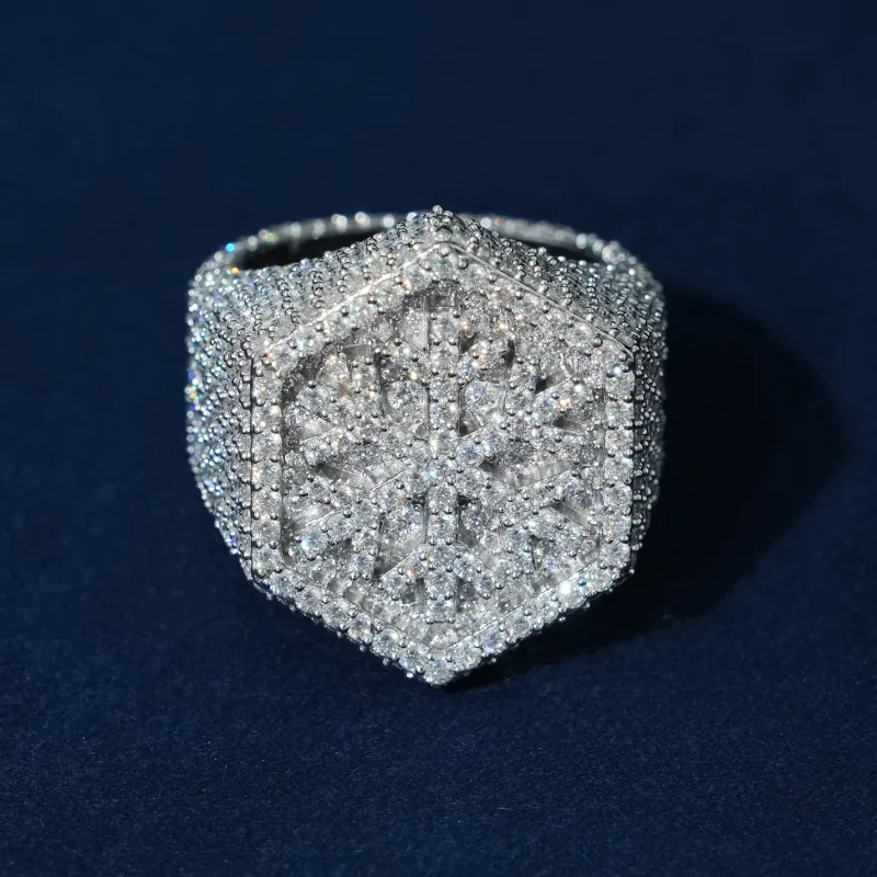 Iced Out Snowflake Moissanite Ring 925 Sterling Silver made by Ghetluxe