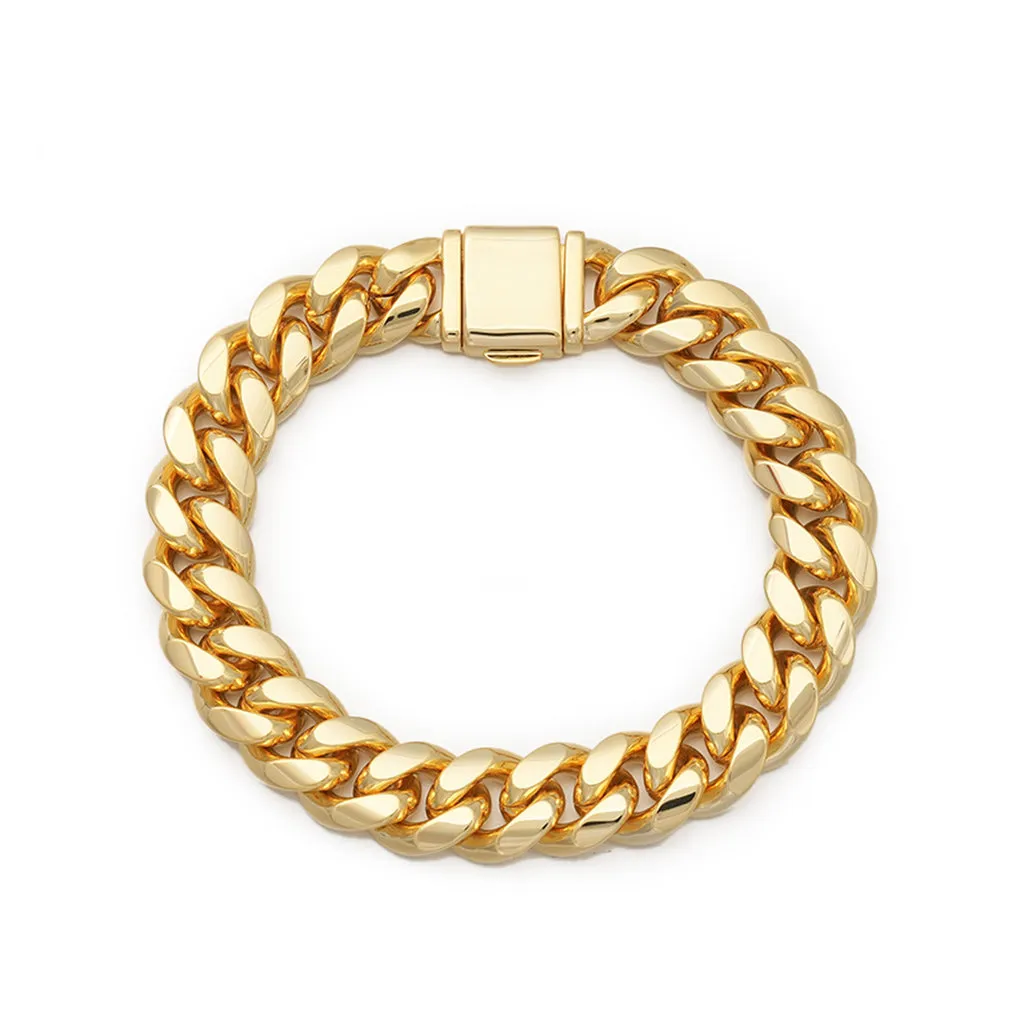 12mm Cuban Link Bracelet in Gold sold by Ghetluxe