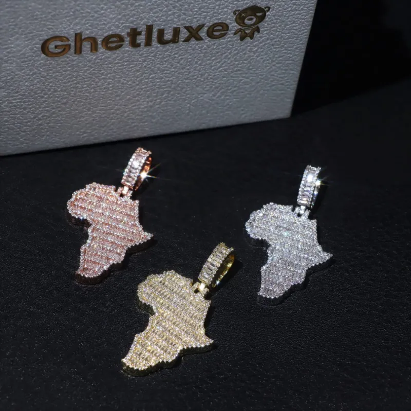 Baguette Moissanite Africa Pendant sold by Ghetluxe