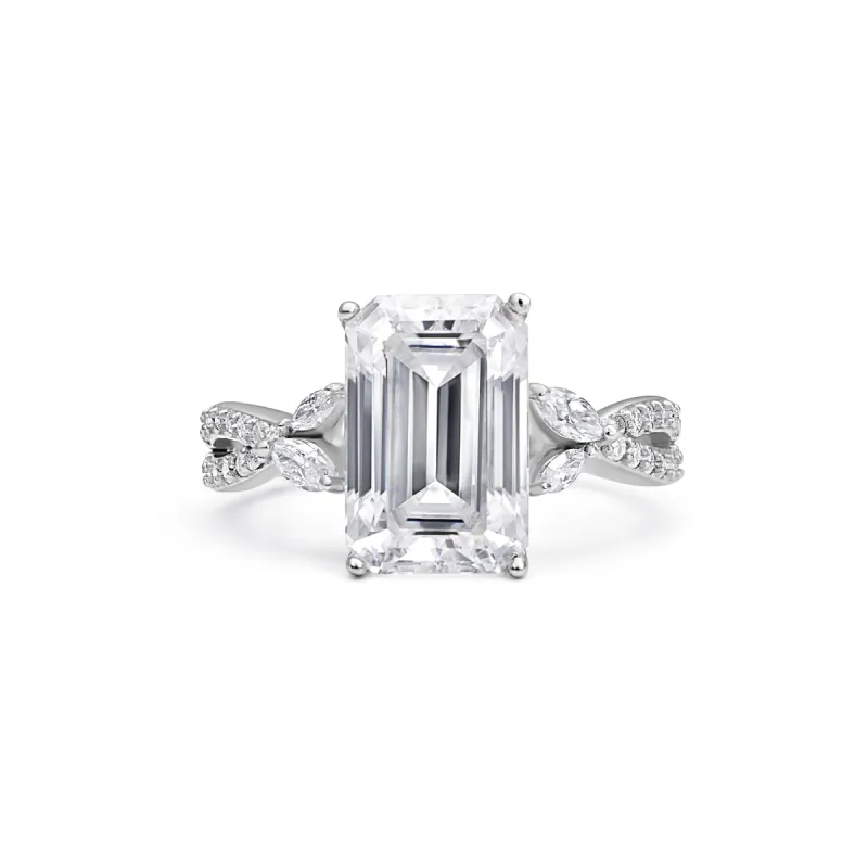 Luxe Willow Emerald Cut Moissanite Ring in Sterling Silver sold by Ghetluxe