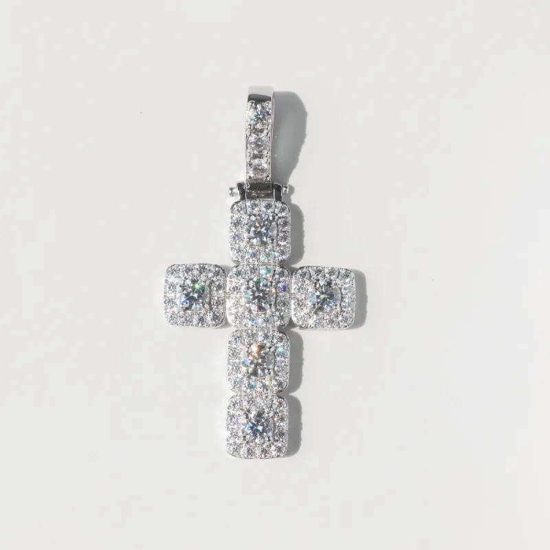 Moissanite Clustered Cross Pendant sold by Ghetluxe