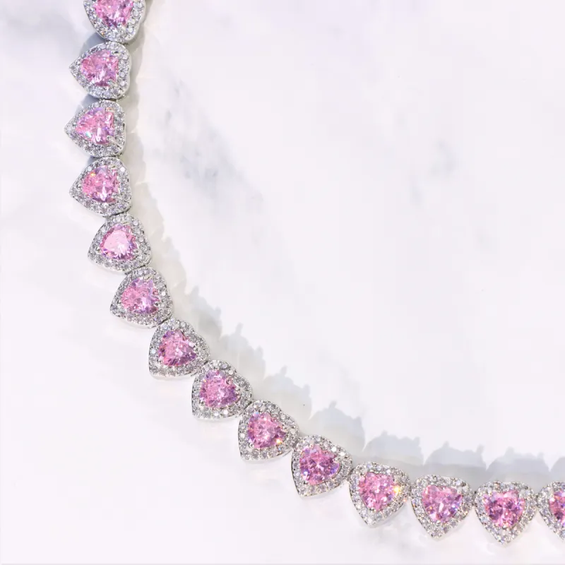 Women's Pink Heart Cut Cluster Tennis Necklace White Gold sold by Ghetluxe