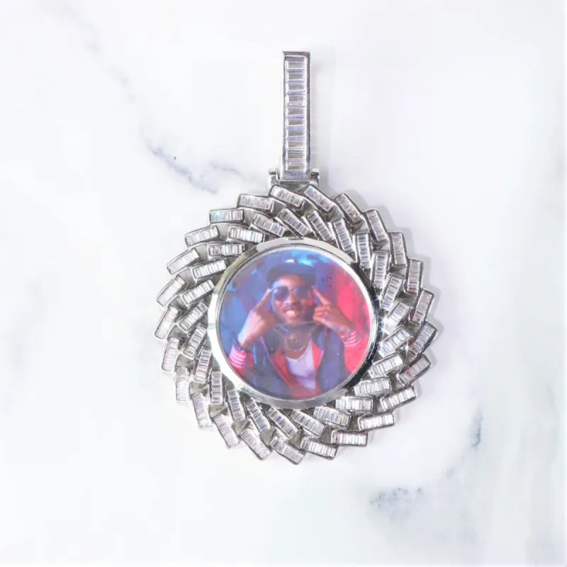 Two-Row Baguette Custom Photo Pendant sold by Ghetluxe