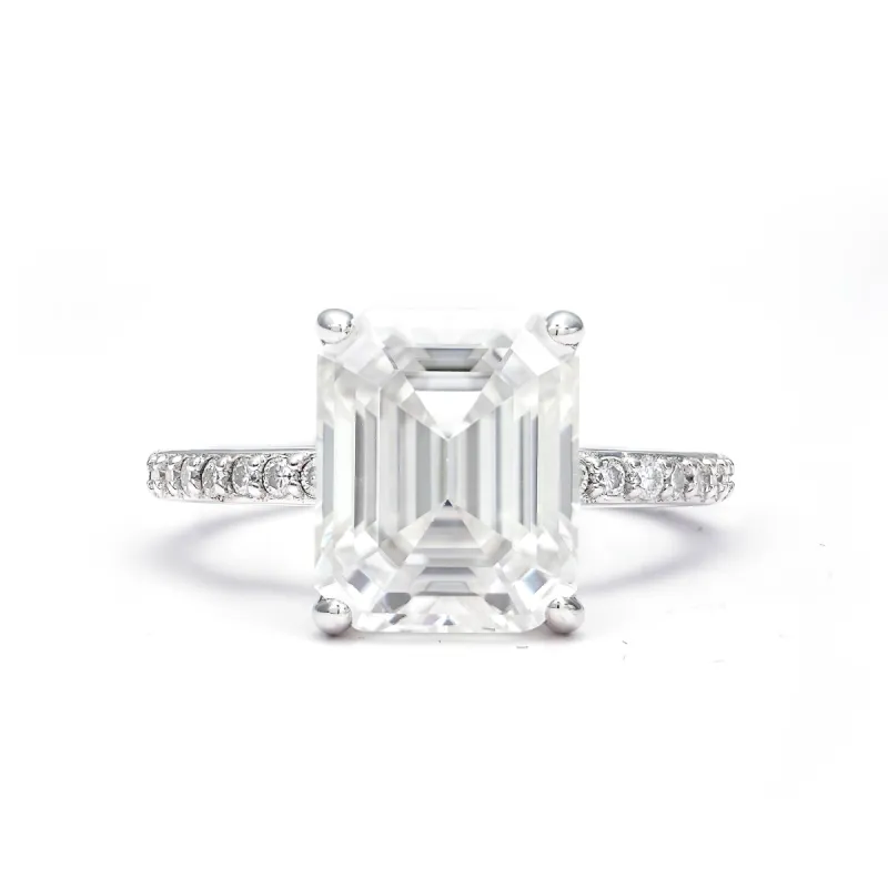 Adorned Emerald Cut Moissanite Ring in Sterling Silver sold by Ghetluxe