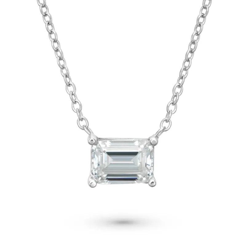 1 Carat East-West Emerald Cut Solitaire Necklace sold by Ghetluxe