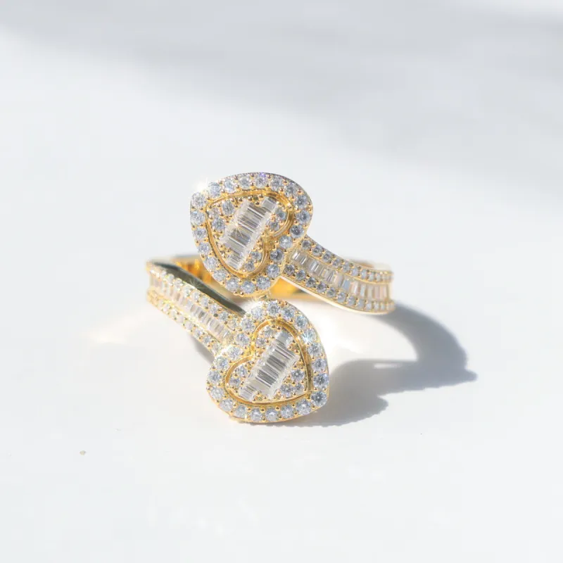 Baguette Moissanite Heart Cuff Ring sold by Ghetluxe
