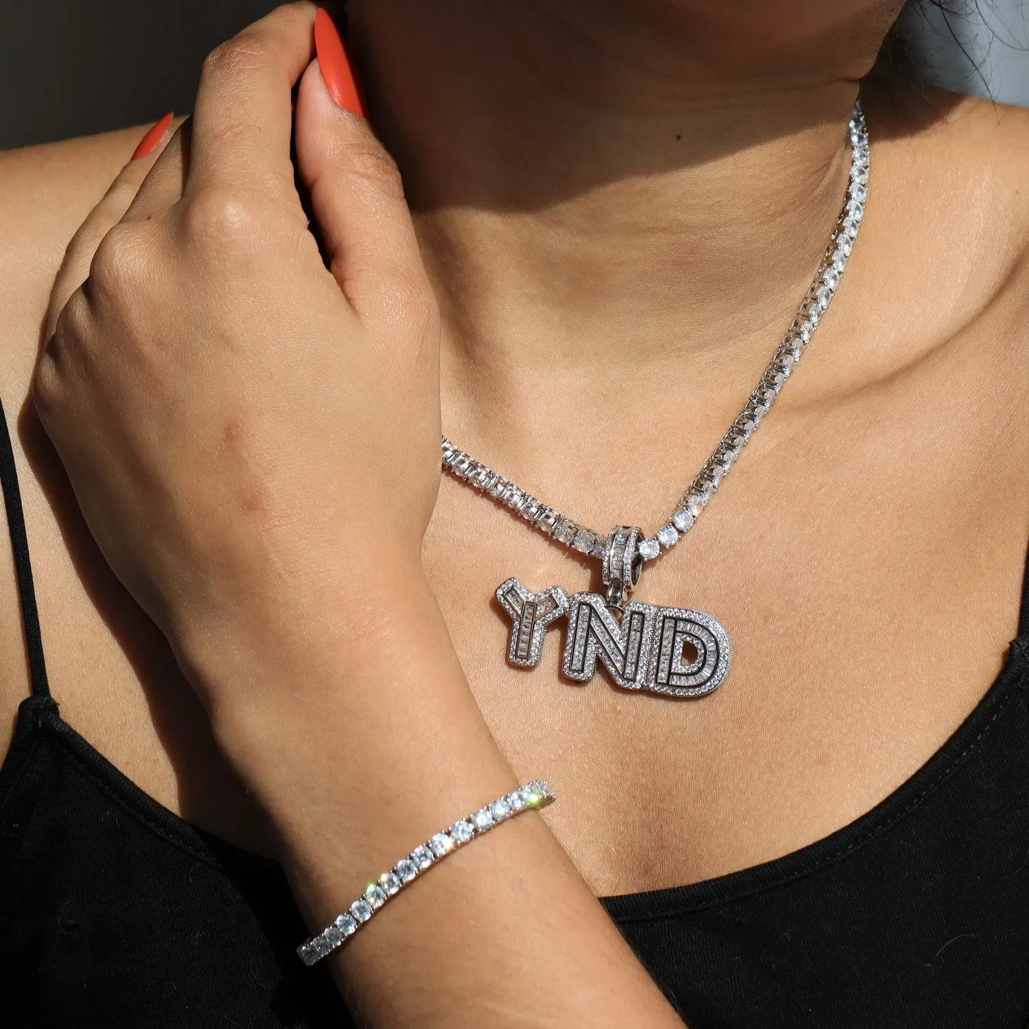 Women's Small Baguette Custom Name Pendant Necklace sold by Ghetluxe product image thumbnail 2