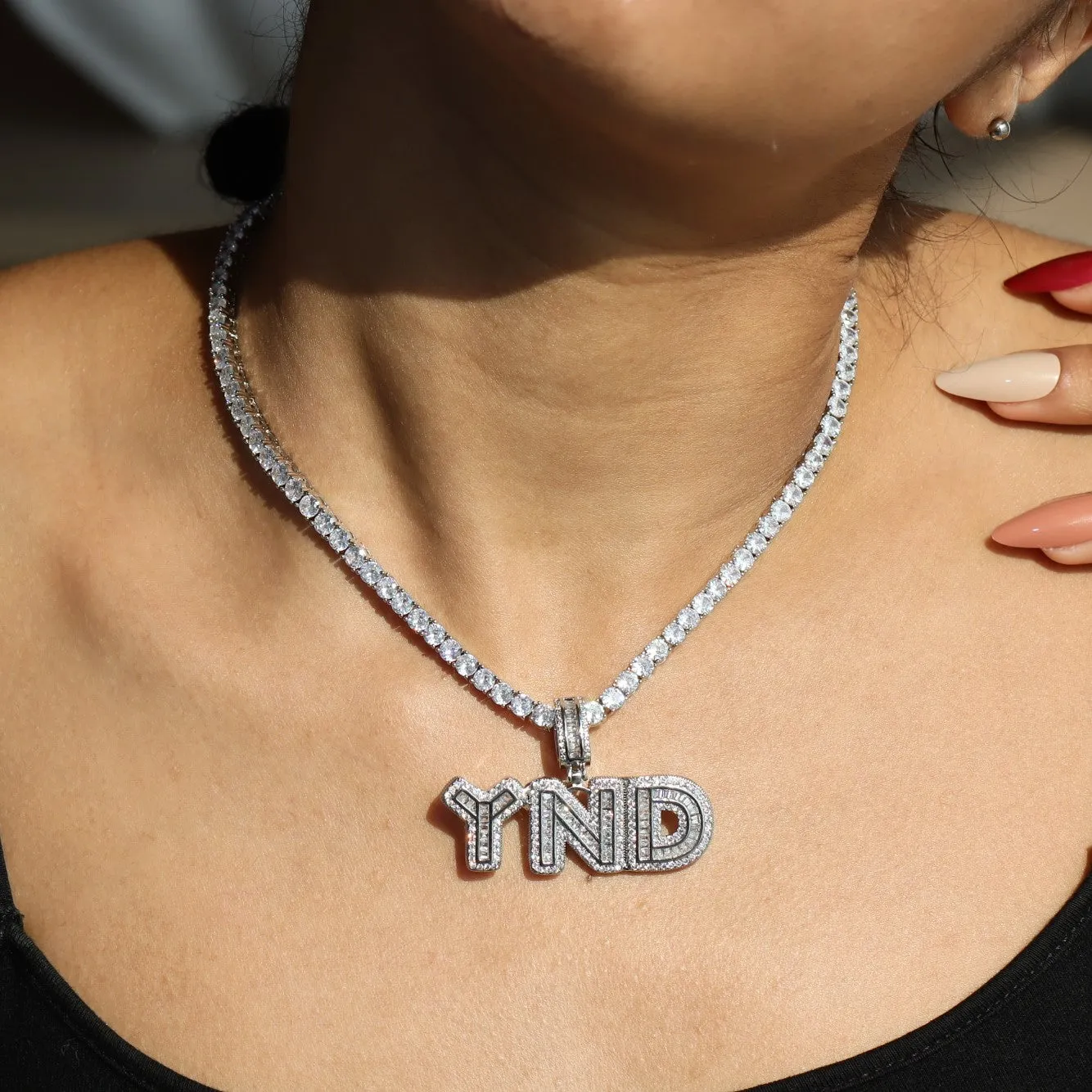 Women's Small Baguette Custom Name Pendant Necklace sold by Ghetluxe