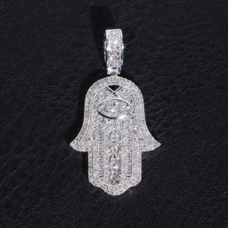 Moissanite Hamsa Evil Eye Pendant sold by Ghetluxe