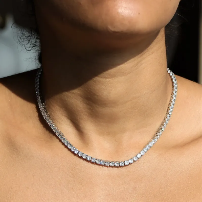 Women's 4mm Round Cut Diamond Tennis Chain in White Gold sold by Ghetluxe