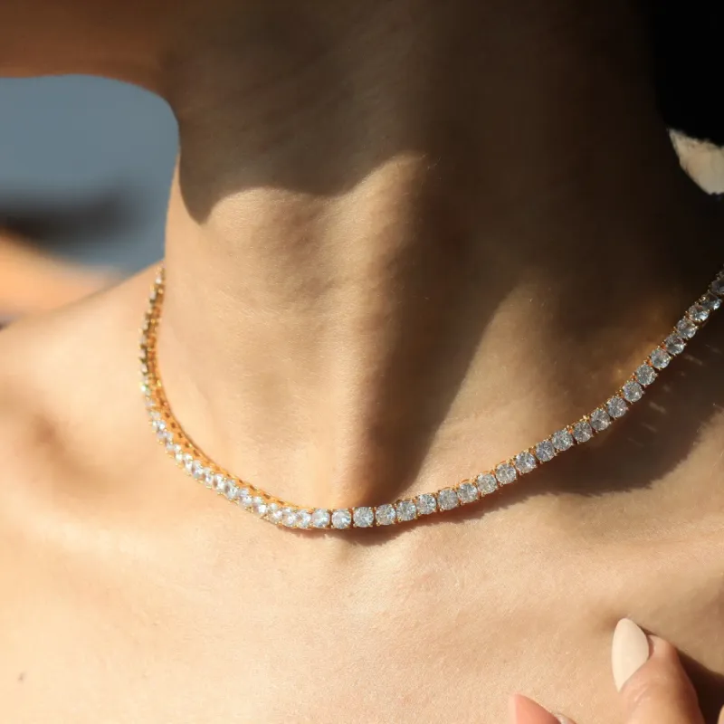 Women's 4mm Round Cut Diamond Tennis Chain in Gold sold by Ghetluxe