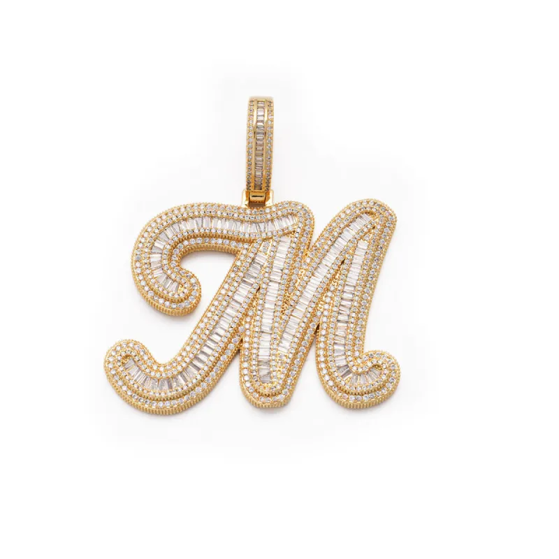 Baguette Script Initial Pendant sold by Ghetluxe