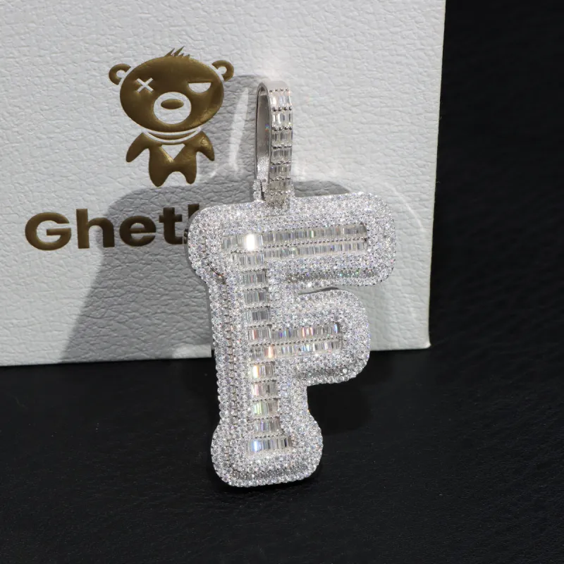Bling Baguette Diamond Initial Pendant Necklace sold by Ghetluxe