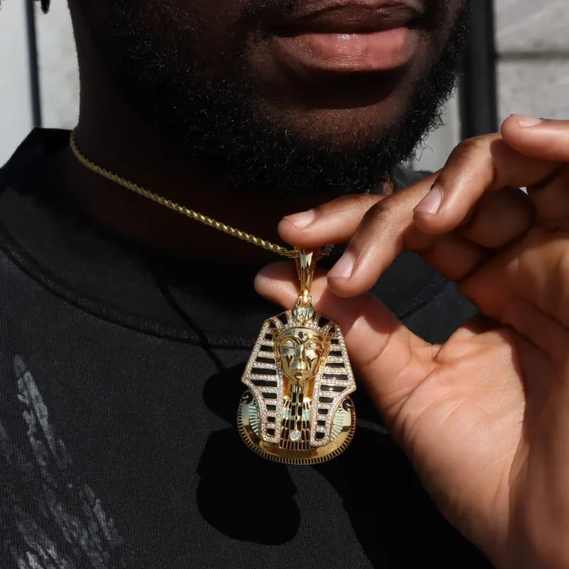 Iced Pharaoh Pendant in 18K Gold sold by Ghetluxe