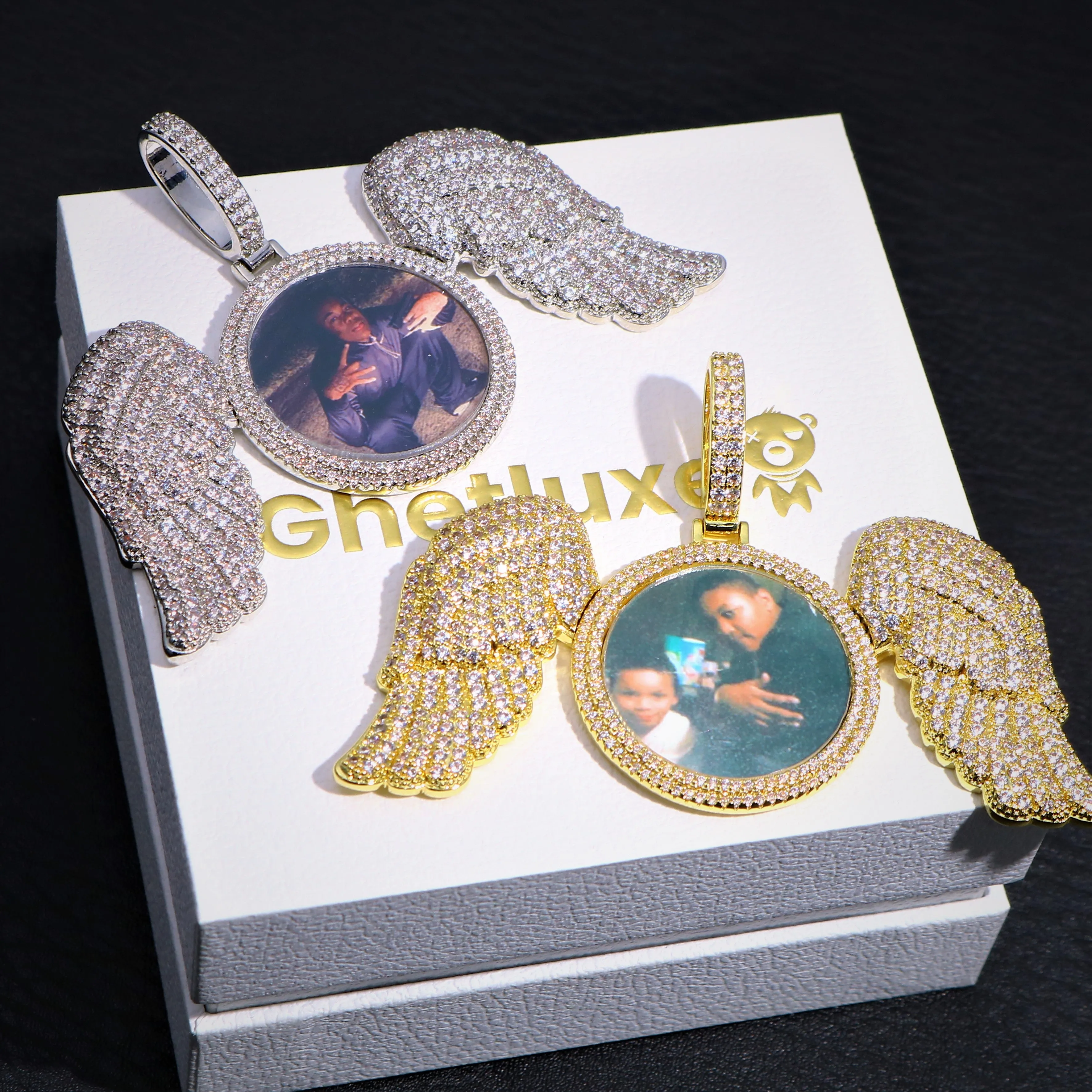 Bling Bling Custom Photo Pendant with Angel Wings sold by Ghetluxe
