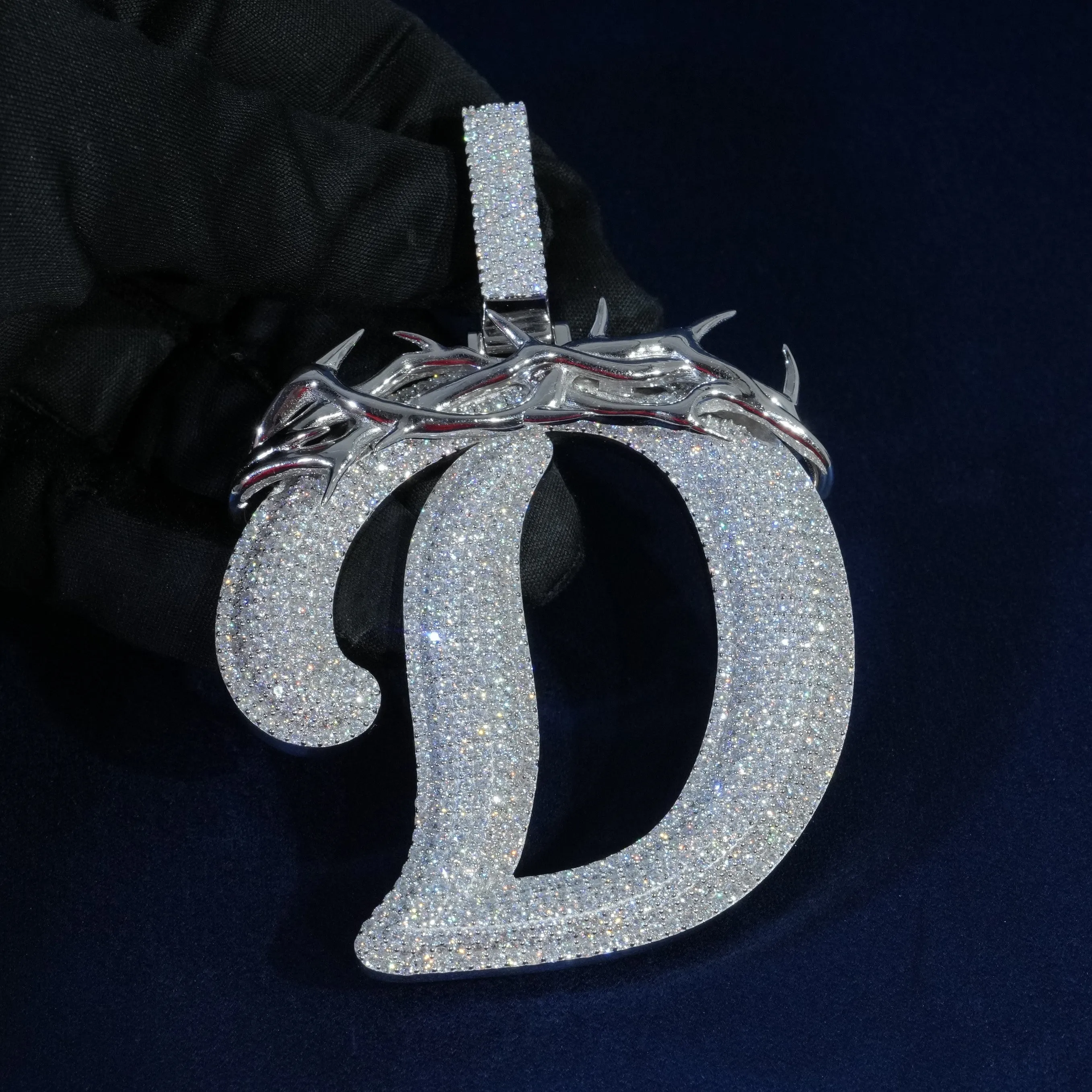 Diamond Jumbo Thorn Initial Pendant Necklace sold by Ghetluxe