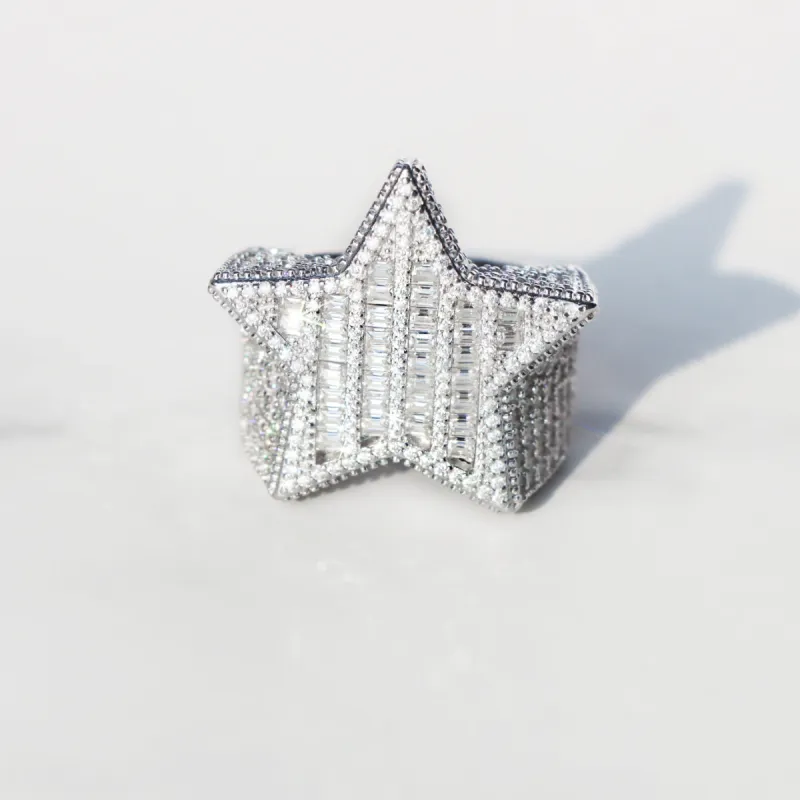 Moissanite Baguette Star Ring in Sterling Silver sold by Ghetluxe