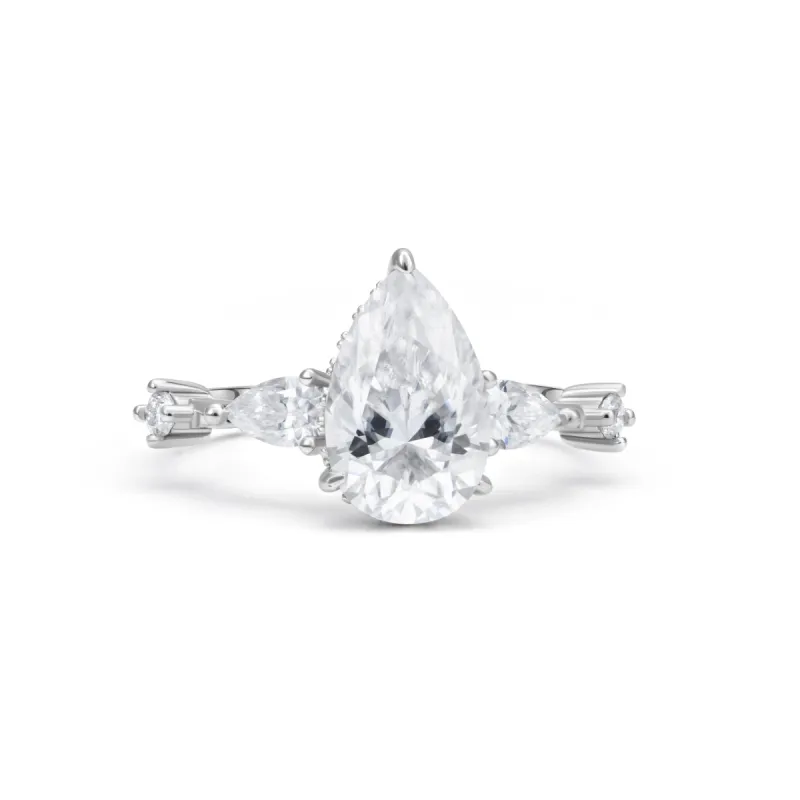 Luxe Tria Hidden Halo Pear Cut Moissanite Ring sold by Ghetluxe