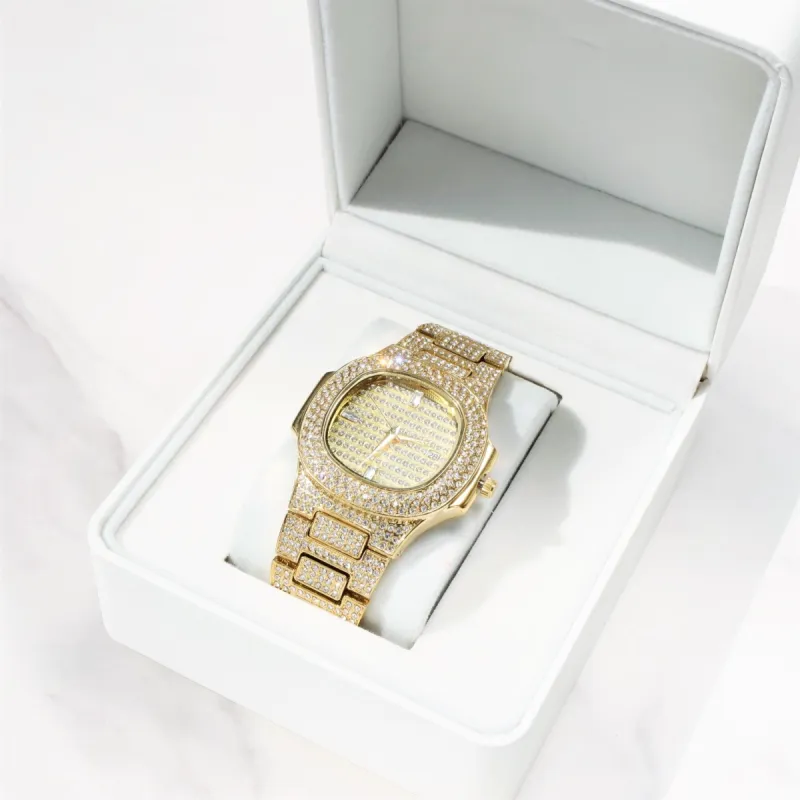 Bling Bling Waterproof Gold Watch with Calendar sold by Ghetluxe