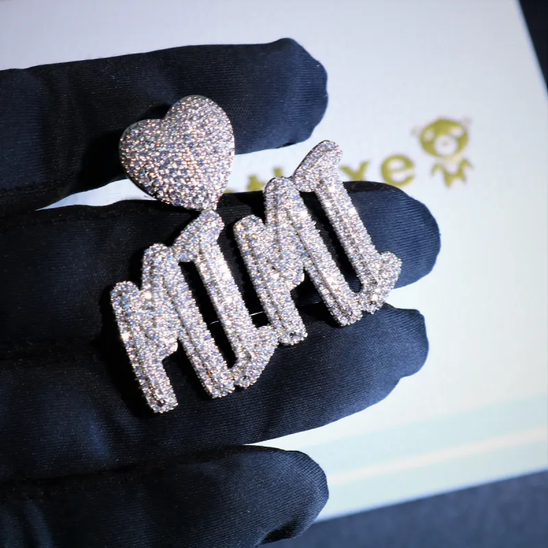Iced Cursive Letter Pendant with Heart Bail sold by Ghetluxe