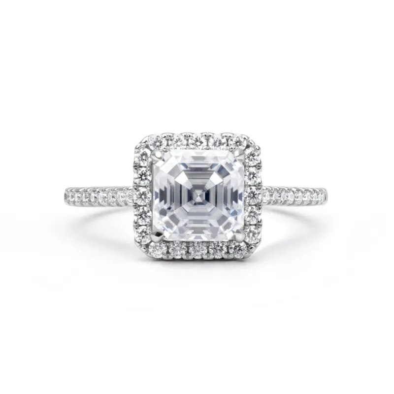 Adorned Halo Asscher Cut Moissanite Ring sold by Ghetluxe