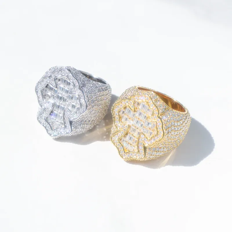 Baguette Moissanite Cross Ring in Sterling Silver sold by Ghetluxe