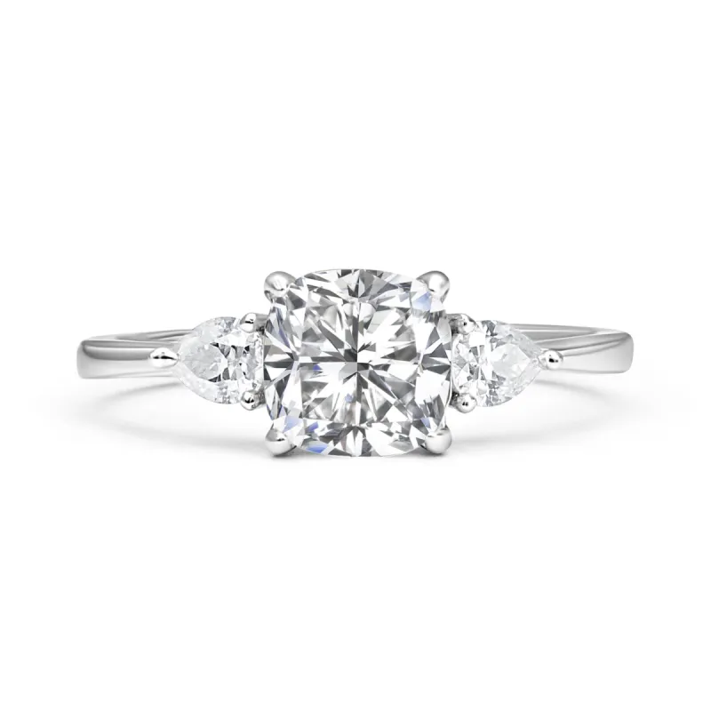 Three Stone Cushion Cut Moissanite Ring sold by Ghetluxe