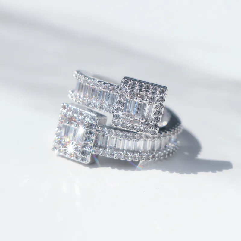Square Baguette Moissanite Cuff Ring sold by Ghetluxe